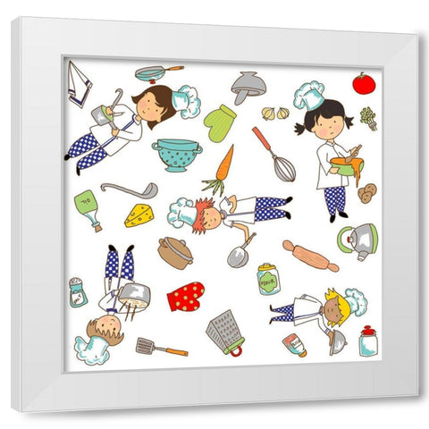 Lets Cook White Modern Wood Framed Art Print by HUE and MI and Sangita
