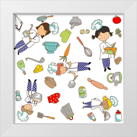 Lets Cook White Modern Wood Framed Art Print by HUE and MI and Sangita