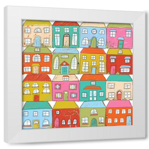 Block House White Modern Wood Framed Art Print by HUE and MI and Sangita