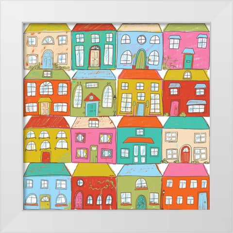 Block House White Modern Wood Framed Art Print by HUE and MI and Sangita