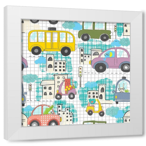 Lets Take A Drive White Modern Wood Framed Art Print by HUE and MI and Sangita