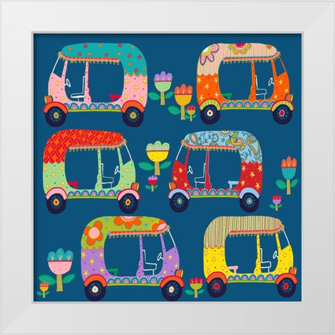 Rickshaw White Modern Wood Framed Art Print by HUE and MI and Sangita