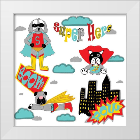 Super Dog White Modern Wood Framed Art Print by HUE and MI and Sangita