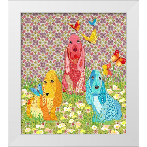 3 DOGS White Modern Wood Framed Art Print by HUE and MI and Sangita