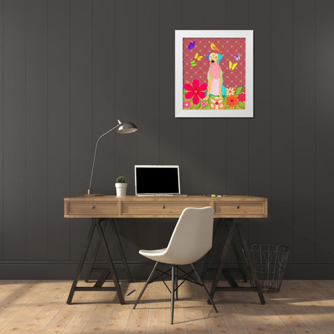 Tall dog White Modern Wood Framed Art Print by HUE and MI and Sangita