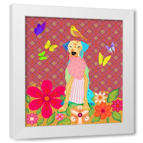 Tall dog White Modern Wood Framed Art Print by HUE and MI and Sangita