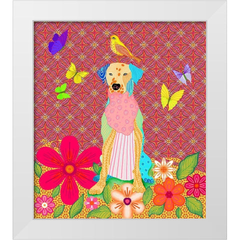 Tall dog White Modern Wood Framed Art Print by HUE and MI and Sangita