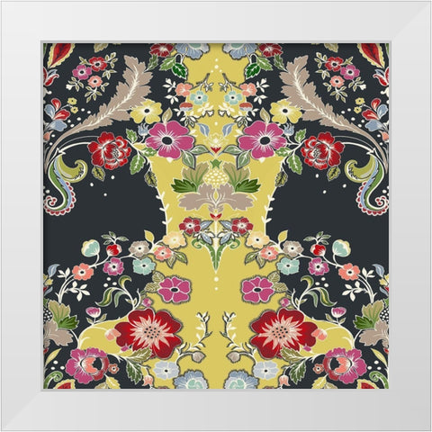 20-59 Musturd Damask White Modern Wood Framed Art Print by HUE and MI and Sangita