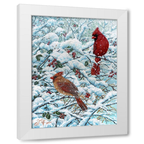 Winter Cardinal Painting White Modern Wood Framed Art Print by Tift, Jeff