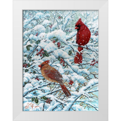 Winter Cardinal Painting White Modern Wood Framed Art Print by Tift, Jeff
