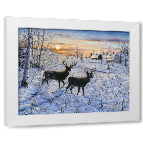 Two Deer In The Moonlight White Modern Wood Framed Art Print by Tift, Jeff
