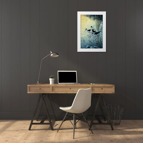 Elegant Trio - Blacknecked Stilts White Modern Wood Framed Art Print by Tift, Jeff