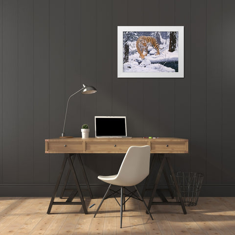 Silent Hunter- Siberian Tiger White Modern Wood Framed Art Print by Tift, Jeff
