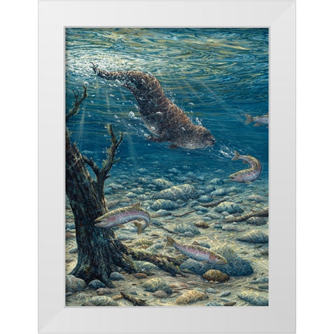Underwater Pursuit White Modern Wood Framed Art Print by Tift, Jeff