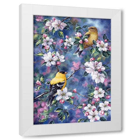 Gold Finch And Blossoms White Modern Wood Framed Art Print by Tift, Jeff