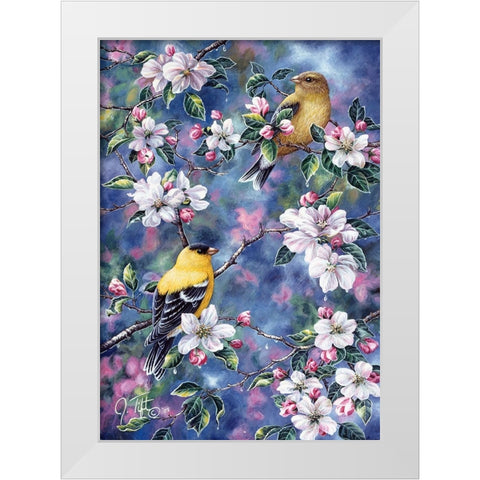 Gold Finch And Blossoms White Modern Wood Framed Art Print by Tift, Jeff