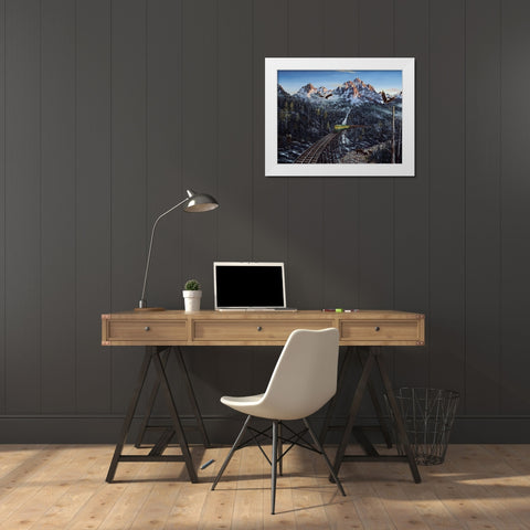 Train And Eagle White Modern Wood Framed Art Print by Tift, Jeff