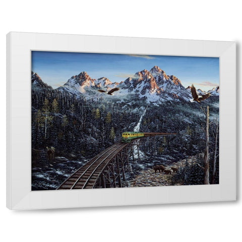 Train And Eagle White Modern Wood Framed Art Print by Tift, Jeff