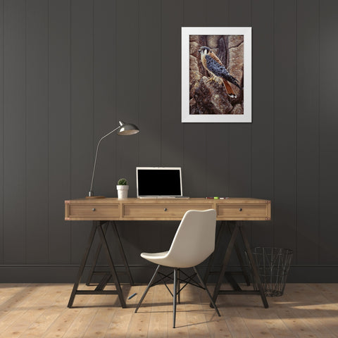 Blue Hawk White Modern Wood Framed Art Print by Tift, Jeff