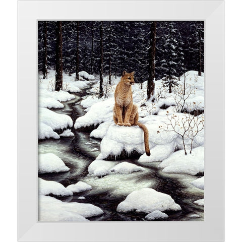 Cougar White Modern Wood Framed Art Print by Tift, Jeff