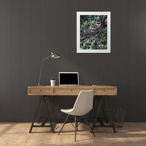 Racoons White Modern Wood Framed Art Print by Tift, Jeff