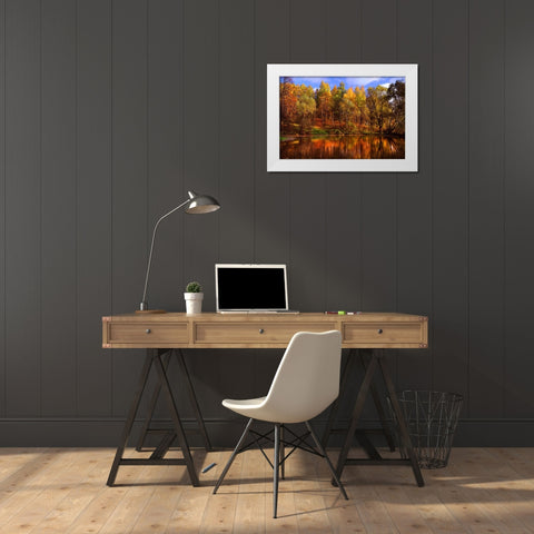 Autumn Reflections White Modern Wood Framed Art Print by Jenny Rainbow Fine Art