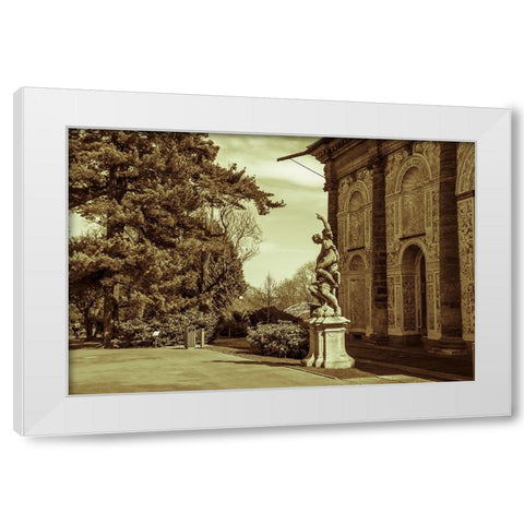 Ball Game Hall And Sculpture Night in Prague White Modern Wood Framed Art Print by Jenny Rainbow Fine Art