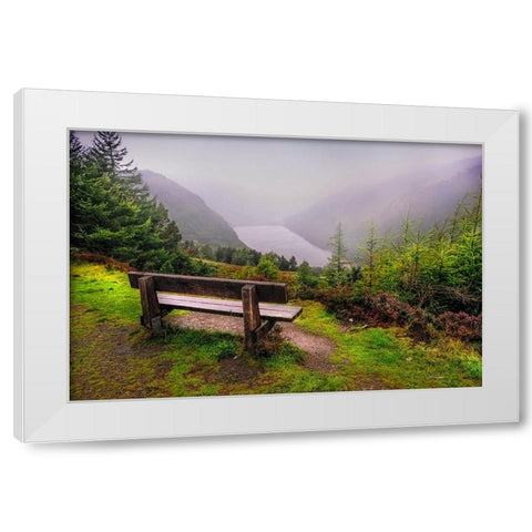 Bench Over the Upper Lake in Glendalough Ireland White Modern Wood Framed Art Print by Jenny Rainbow Fine Art