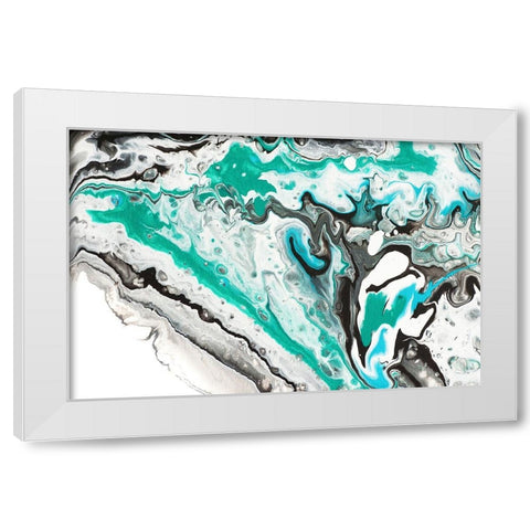 Fluid Acrylic On Emerald Waves White Modern Wood Framed Art Print by Jenny Rainbow Fine Art