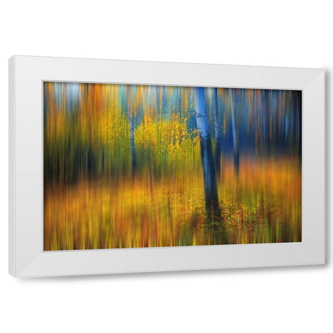In the Golden Woods Impressionism White Modern Wood Framed Art Print by Jenny Rainbow Fine Art