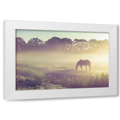 Misty Morning on the Dutch Field White Modern Wood Framed Art Print by Jenny Rainbow Fine Art