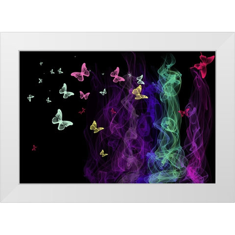 Neon Butterflies White Modern Wood Framed Art Print by Jenny Rainbow Fine Art