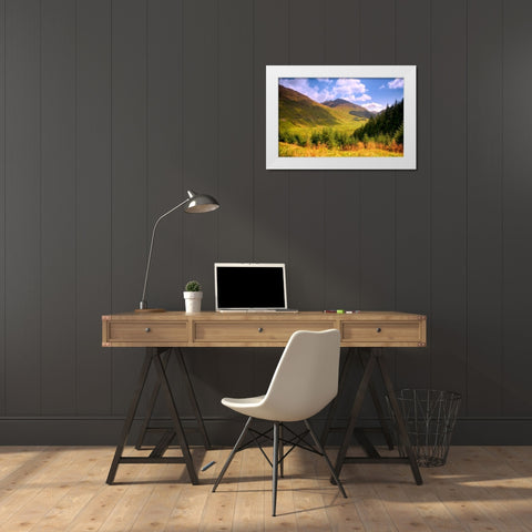 Peaceful Sunny Day in Scotland Mountains White Modern Wood Framed Art Print by Jenny Rainbow Fine Art