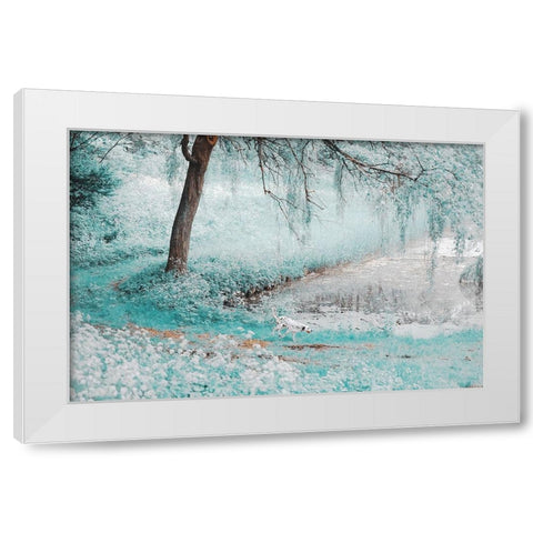 Pond Under the Shadow Willow White Modern Wood Framed Art Print by Jenny Rainbow Fine Art