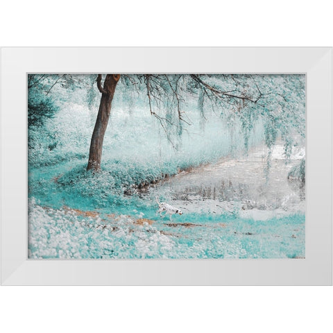 Pond Under the Shadow Willow White Modern Wood Framed Art Print by Jenny Rainbow Fine Art