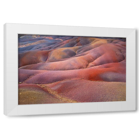 Seven Colored Earth of Chamarel White Modern Wood Framed Art Print by Jenny Rainbow Fine Art
