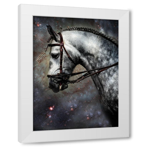 The Horse Among the Stars White Modern Wood Framed Art Print by Jenny Rainbow Fine Art