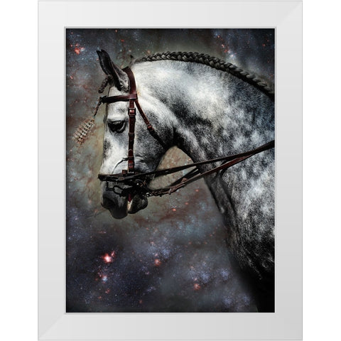 The Horse Among the Stars White Modern Wood Framed Art Print by Jenny Rainbow Fine Art