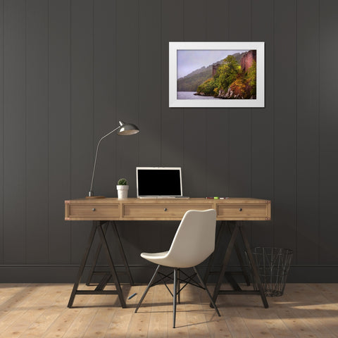 Urquhart Castle at Loch Ness White Modern Wood Framed Art Print by Jenny Rainbow Fine Art