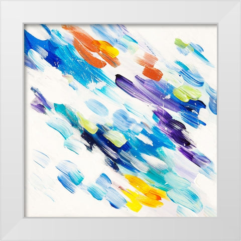 Acrylic Painting Colorful Rain White Modern Wood Framed Art Print by Jenny Rainbow Fine Art