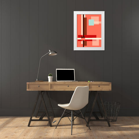 Digital Art Geometric Abstract Living Coral White Modern Wood Framed Art Print by Jenny Rainbow Fine Art
