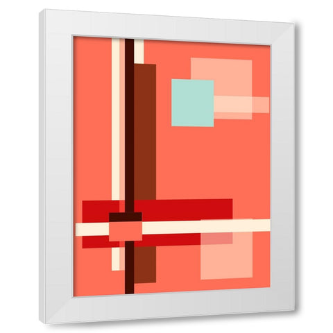 Digital Art Geometric Abstract Living Coral White Modern Wood Framed Art Print by Jenny Rainbow Fine Art