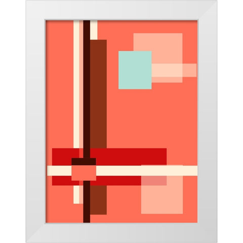 Digital Art Geometric Abstract Living Coral White Modern Wood Framed Art Print by Jenny Rainbow Fine Art