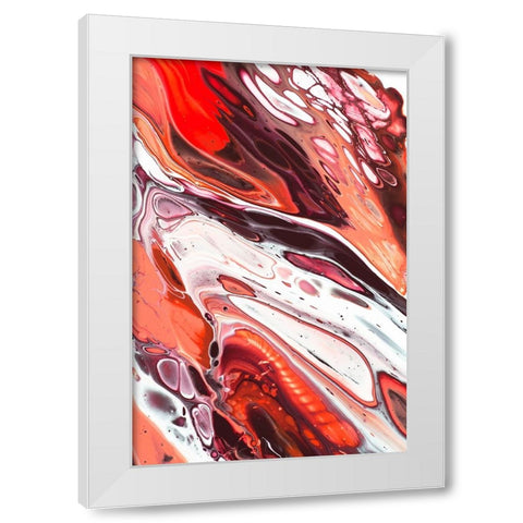 Fluid Acrylic Terracotta and Coral Flows White Modern Wood Framed Art Print by Jenny Rainbow Fine Art
