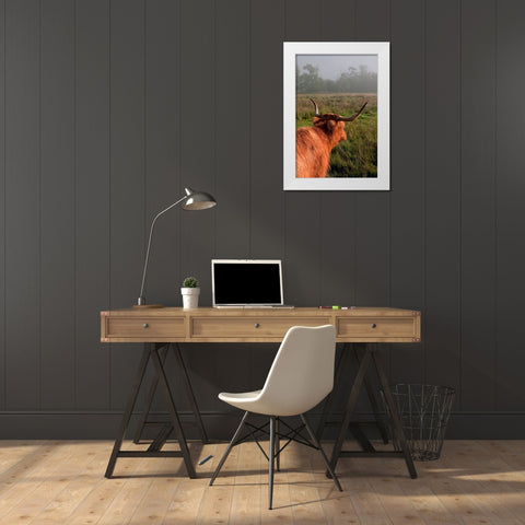 Highland Cow White Modern Wood Framed Art Print by Jenny Rainbow Fine Art