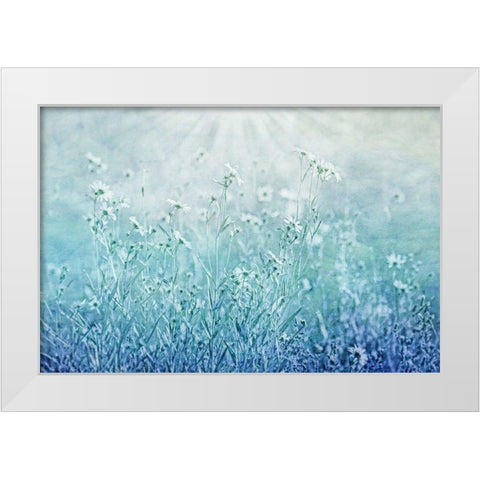 Blue Flower Meadow White Modern Wood Framed Art Print by Schell, Jennie Marie
