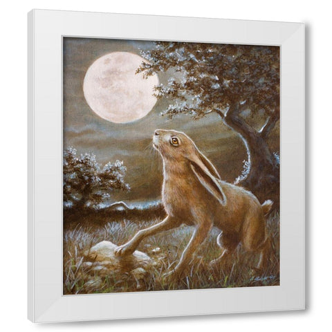116 Moon Gazing Hare White Modern Wood Framed Art Print by Silver, John