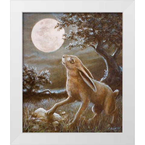 116 Moon Gazing Hare White Modern Wood Framed Art Print by Silver, John