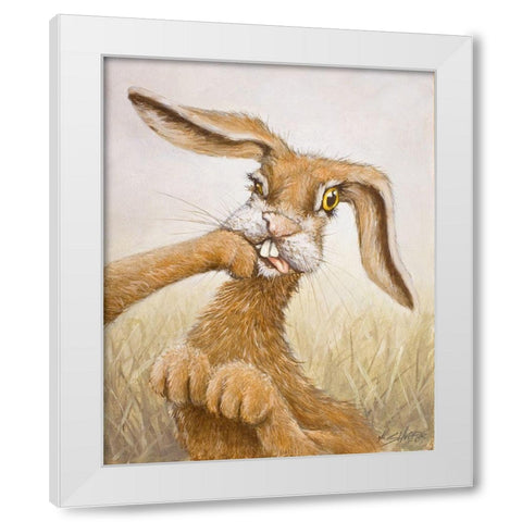 117 Boxing Hare White Modern Wood Framed Art Print by Silver, John