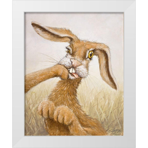 117 Boxing Hare White Modern Wood Framed Art Print by Silver, John